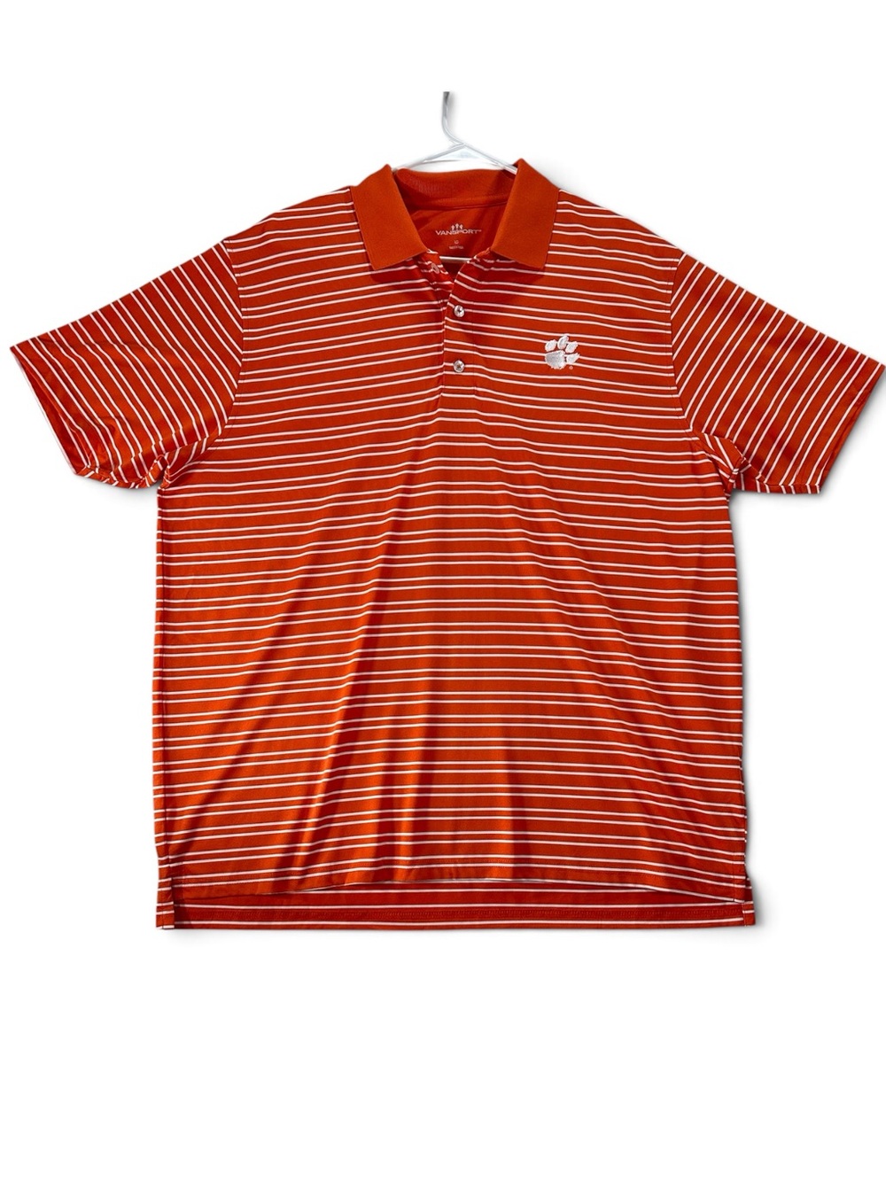 Men’s Vansport Clemson Orange Striped Polo Shirt L